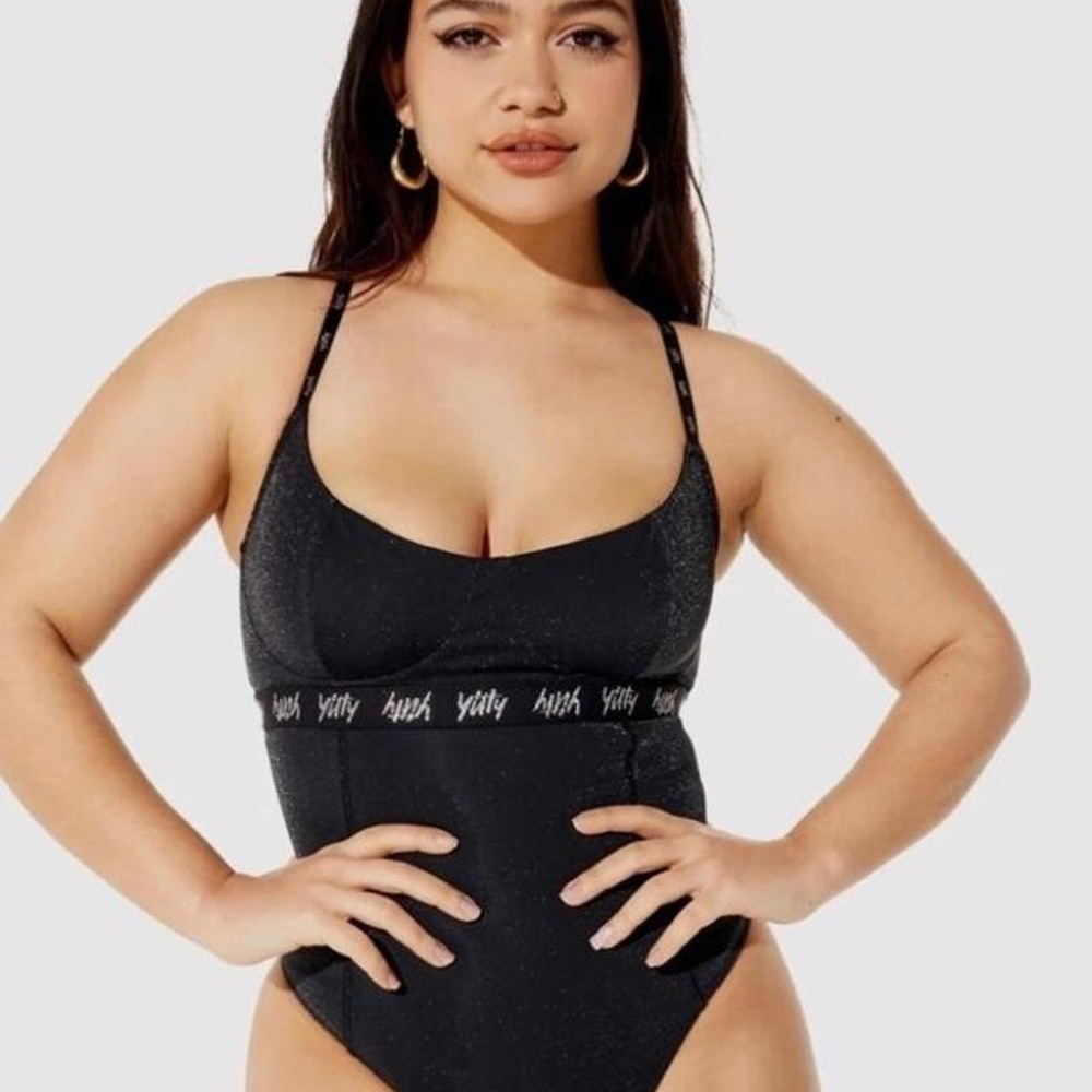 Yitty by Lizzo Major Label Black Glitter Bodysuit Back Cutout XS